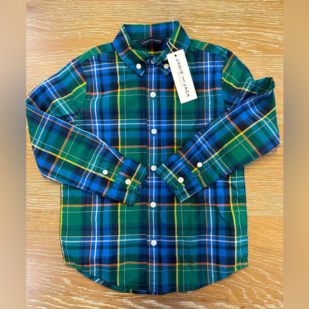 Janie & Jack Boy Plaid Button Down Shirt Size 4T